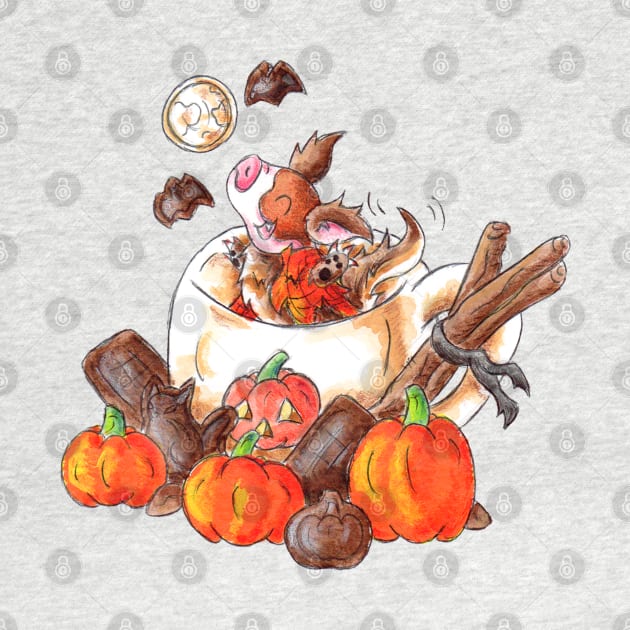 Halloween Pumpkin Spice Mocha Piggy by KristenOKeefeArt